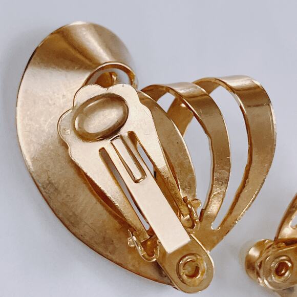 VTG 1980s Clip On Earrings Gold Tone White Enamel Pearl Retro Revival Sculptural - Picture 11 of 14